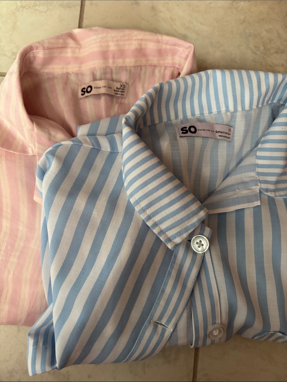 SO Crop Button Front Tops Bundle XS‎ Pink & Blue Striped Short Sleeve